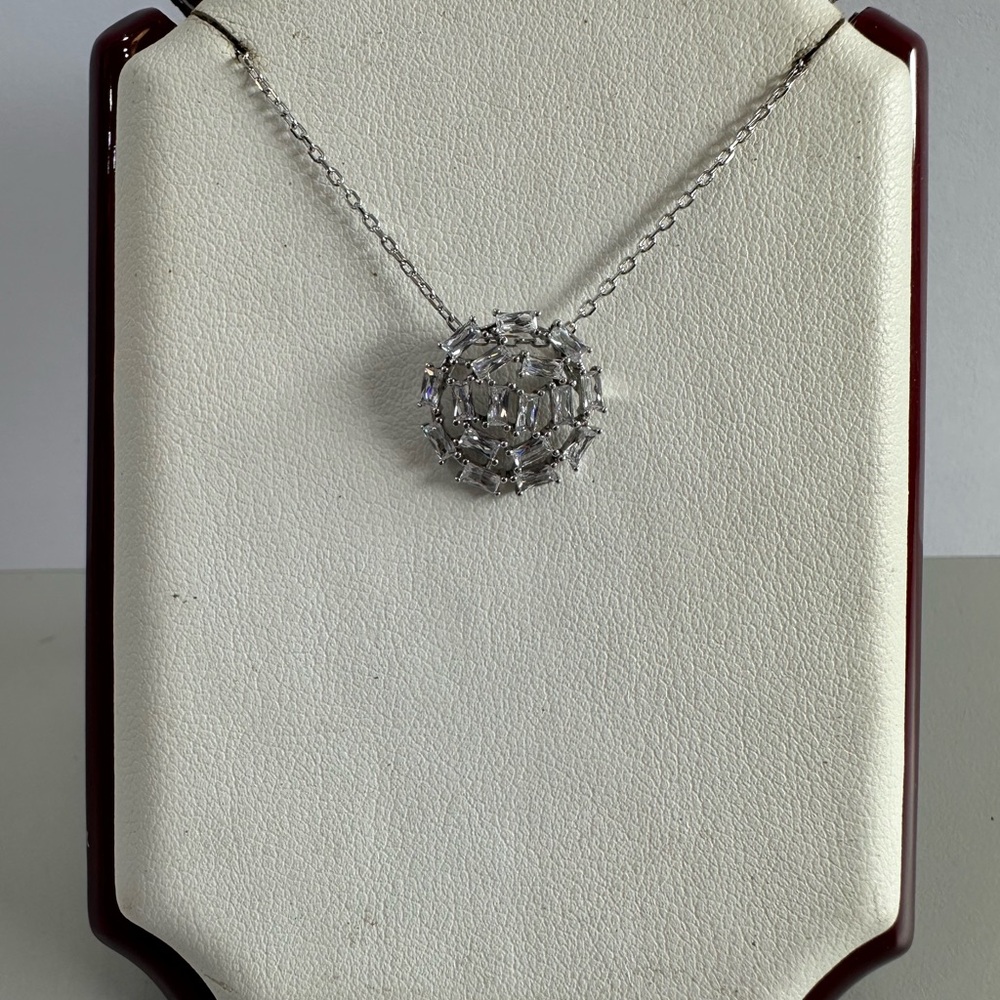 Sterling Silver White Crystal Cluster Pendant Necklace - Elegant Women’s Jewelry